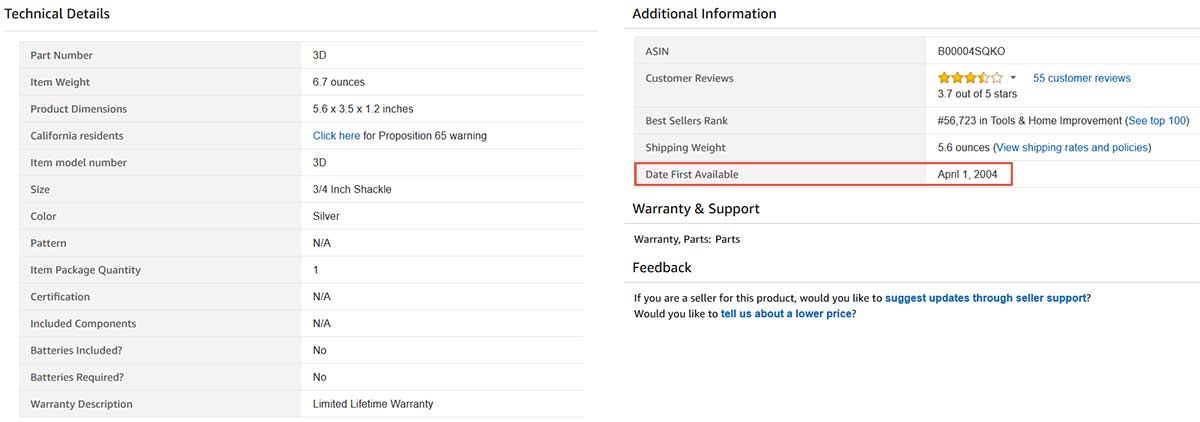 Amazon Date First Available - Useful for determining patent validity in a patent infringement case